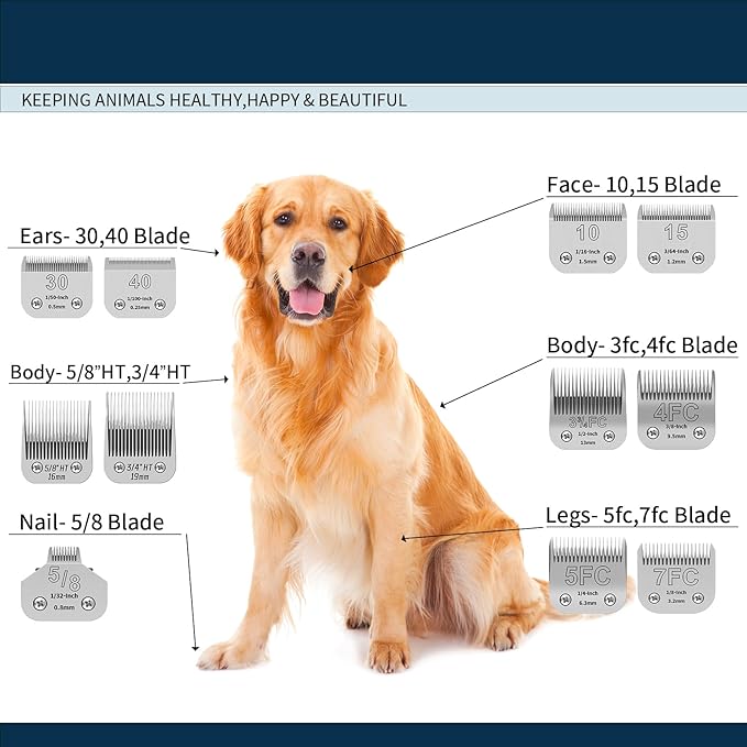 4FC Pet Dog Grooming Detachable Ceramic Blades Kit,Compatible with Andis,Oster A5,Wahl KM10 Clippers,Cut Length 3/8"(9.5mm) -2 PCS