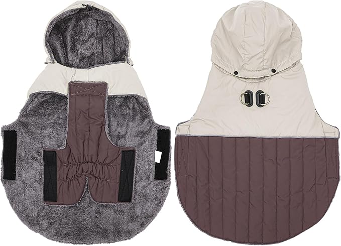 Detachable Hooded Dog Coat with Harness for Medium Dogs,Super Warm Fleece Puppy Jacket for Cold Winter Doggie Coats,Brown XL