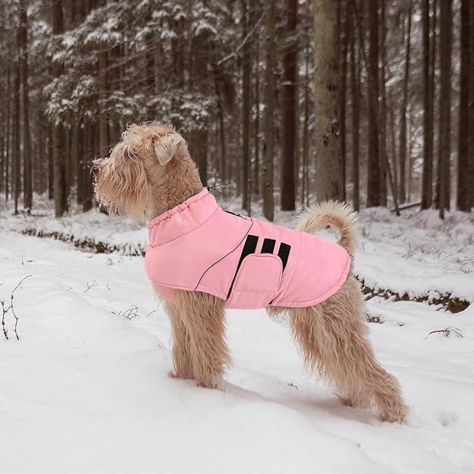 Peferhouse Dog Warm Winter Coats for Large Dogs Female, Dog Cold Weather Coat Dog Windproof Reflective Jacket with Harness Hole Thick Dog Vest Jacket Pink 2XL