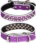 Adjustable Genuine Leather Spiked Studded Dog Collars for Small Medium Large Pets Like Pit Bull Bulldog Pugs Husky (M, Purple)