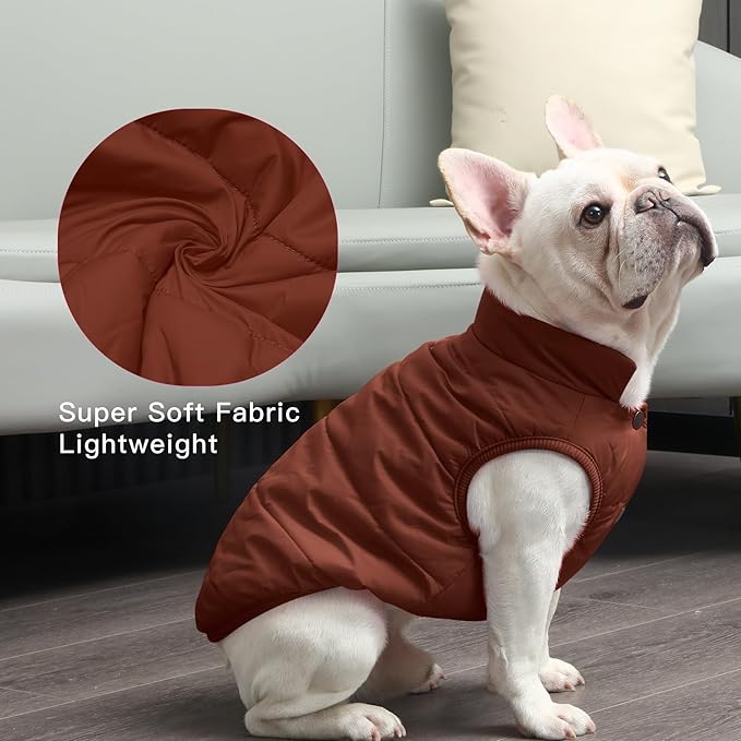 2 Layers Fleece Lined Warm Dog Jacket for Puppy Winter Cold Weather,Soft Windproof Small Dog Coat,Brown S