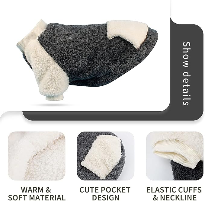 LESYPET Dog Sweater for Small to Medium Dogs, Fleece Lining Puppy Sweatshirt in Winter, Warm Puppy Clothes Pullover Jumper, Grey X-Large