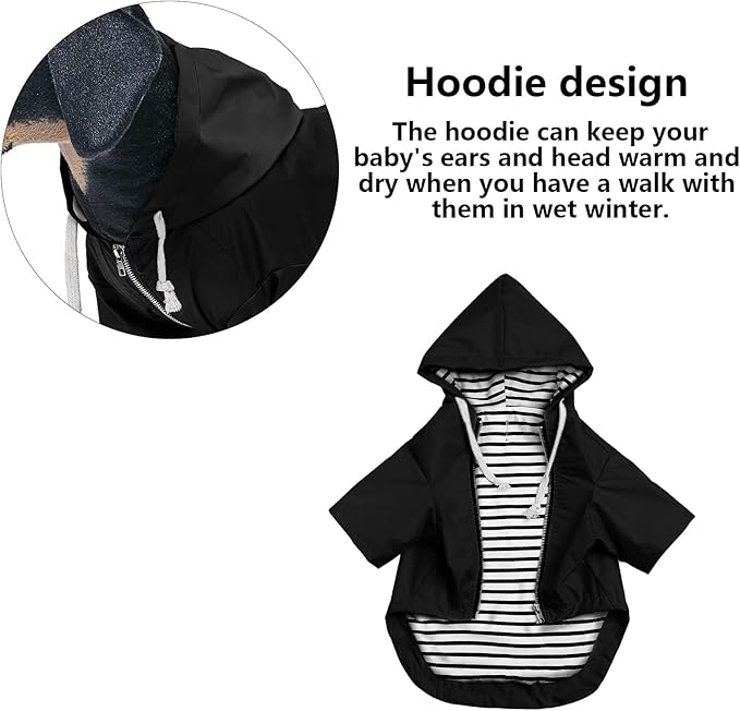 Dog Raincoat rain Jacket Raincoat Dogs Waterproof Small Medium Breeds Zip Closure Storage Pocket Harness Hole Black L