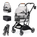 T3 3 in 1 Small Pet Stroller for Dogs & Cats, 4 Wheels for Dogs with Detachable Carrier with Pad, Canopy and Cup Holder, Grey