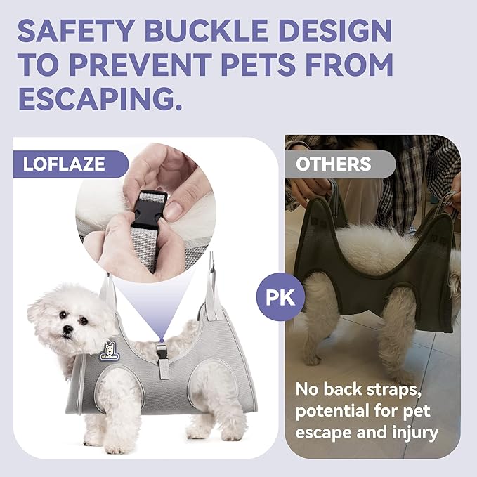 Dog Grooming Hammock Harness for Dogs & Cats with Pet Nail Clipper Trimmer - Cat Hanger Sling for Trimming Clipping Nails- Dog Hammock Restraint Bag for Small Medium Large pet （ Grey XS）
