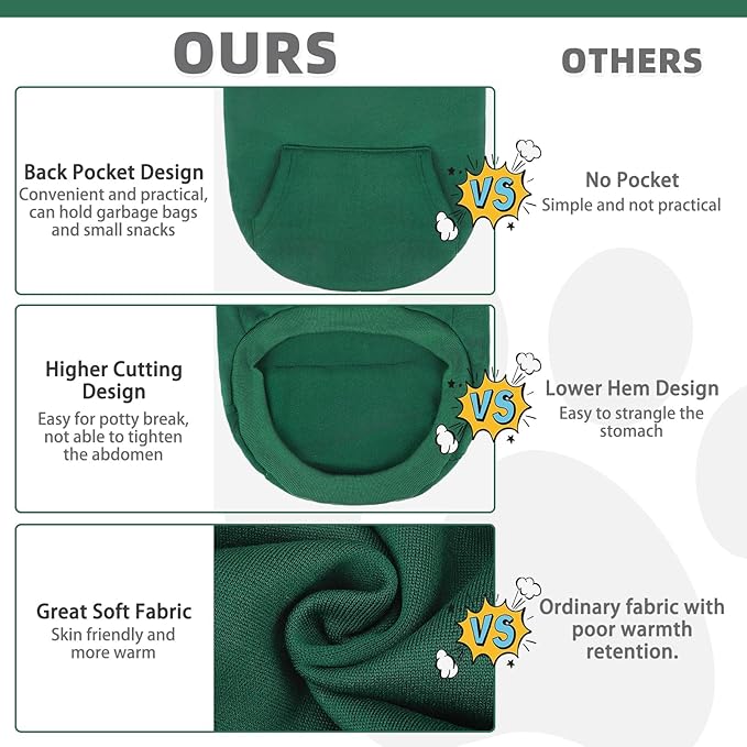 KOOLTAIL Basic Dog Hoodie - Soft & Warm Pet Hoodie Sweater with Leash Hole and Pocket, Dog Winter Coat, Cold Weather Clothes Sweatshirt for Small Medium Large Dogs Puppy Cat Boys Girls Deep Green SM
