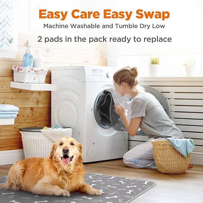Washable Pee Pads for Dogs Large 54" x 54" 2-Pack Reusable Puppy Pads Pet Training Pads, Fast Absorb Dog Mats, Waterproof Whelping Pad, Non-Slip Protects Against Urine Leakage