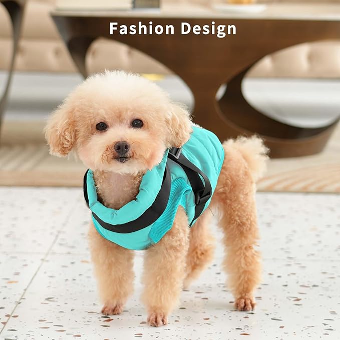 Dog Jacket with Harness,Fleece Lined Warm Puppy Coat for Winter,Soft Windproof Small Dog Vest,Bluegreen XS