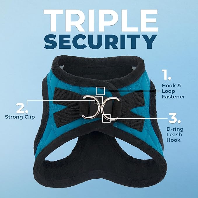 Best Pet Supplies - All Weather Mesh / Plush, Reflective, No Pull Harness for Small, Medium Dogs, Cats - Secure with Hook & Loop Fastener, Buckle, Double D-Rings - Turquoise Plush, S