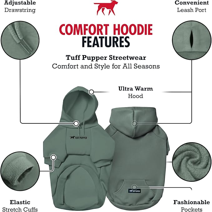 Tuff Pupper Dog Hoodie | Premium Quality 100% Organic Cotton | Ultra Soft Interior for Superior Comfort | Elastic Cuffs & Drawstring for Warmth | Stretch Fit Suitable for All Breeds (Teal, XS)