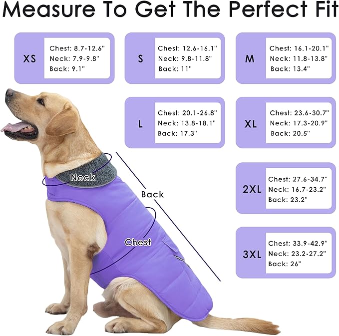 Dog Coat, Waterproof Dog Winter Jacket with Pocket, Reflective Adjustable Pet Snow Vest, Warm Cozy Fleece Sweater for Small Medium Extra Large Dogs - Light Purple, L