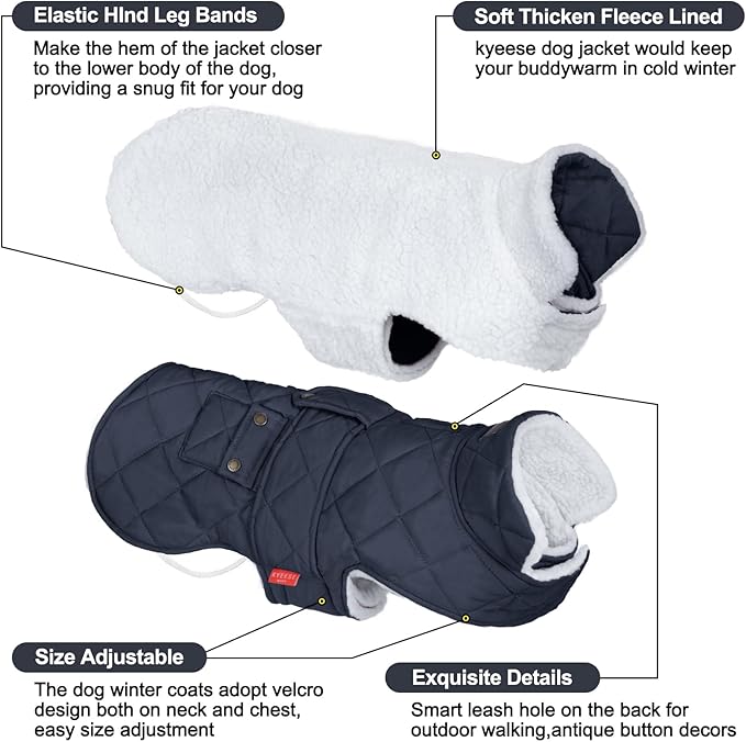 KYEESE Dog Coat Warm Pet Winter Puffer Coat with Leash Hole Windproof Dog Coats for Small Dogs Waterproof Dogs Jacket with Fleece Lined Soft Pet Sweater for Cold Weather Thick Cat Clothes with Pocket