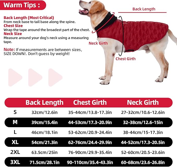 Nanaki Large Puffer Jacket for Dogs for Cold Weather-Warm Dog Winter Jacket with Leash Hole, Lightweight Windproof Puffer Vest with Hood for Outdoor Activities, Snowsuit Halloween Christmas, Red