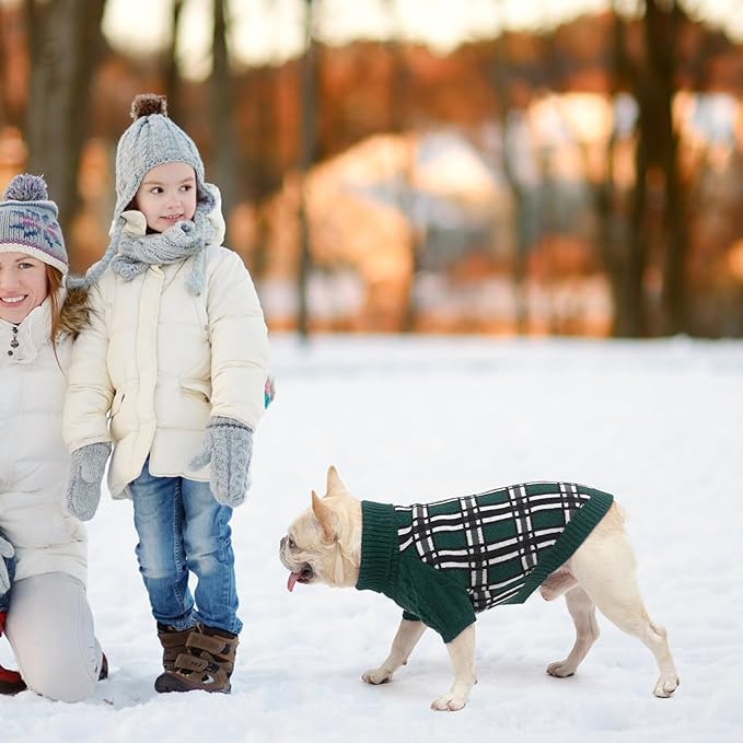 SCENEREAL Turtleneck Dog Sweater for Small Medium Large Dogs Girls Boys, Christmas Plaid Pullover Puppy Sweatershirt, Dogs Cold Weather Outfit Clothes, Ideal Gift for Pet in New Year, Green Plaid SM