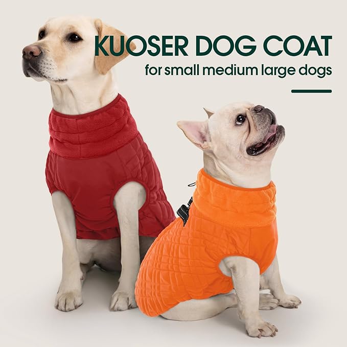 Kuoser XXXL Thermal Dog Suit | Extra Giant Apparel for St. Bernards | D-Ring Safety System Prevents Escape During Storms, Orange XXL