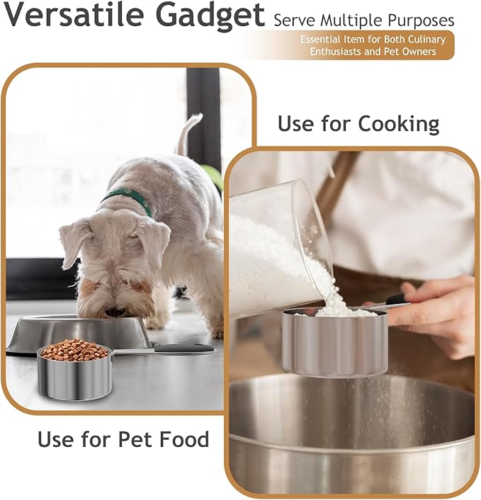 1PCS 1/4CUP(59ml) Dog Cat Food Scoop, Stainless Steel Measuring Cup, Metal Pet Scooper with Inner Precision Scale Measurement