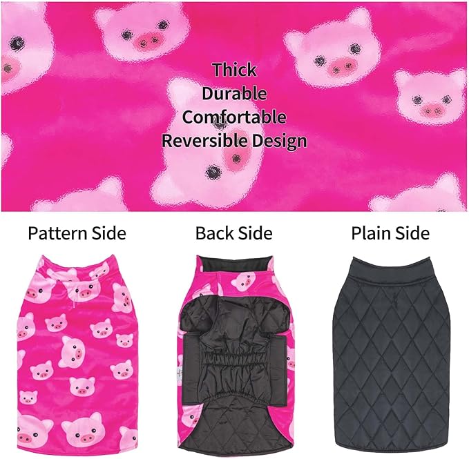 Cute Bone Winter Dog Jacket Reversible Vest Soft Coat Windproof and Waterproof with Leash Hole for Small to Large Dogs