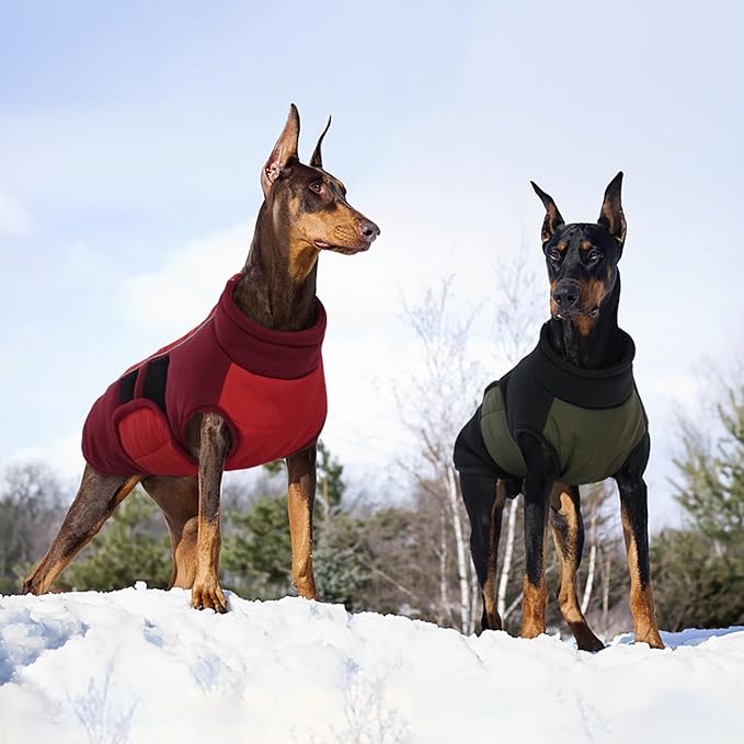 Kuoser XXXL Dog Coat, Dog Jackets for Large Dogs, Reflective Pet Winter Coat Cold Weather Coats, Doggie Snow Jacket Warm Apparel Clothes for Great Dane, Red XXXL