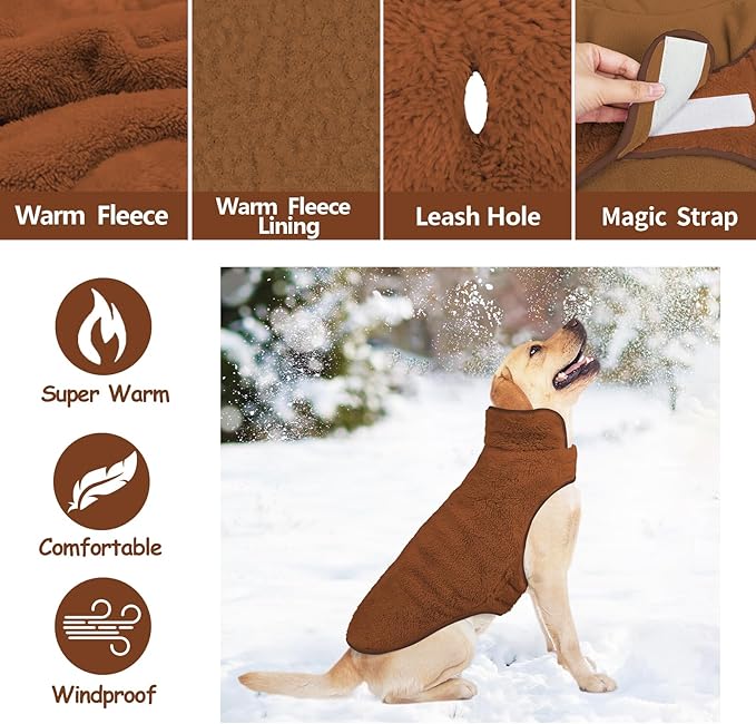 Malier Dog Winter Coat, Reversible Fleece Dog Cold Weather Coats, Windproof Warm Snow Puppy Jacket Vest Pet Clothes for Small Medium Large Dogs (Brown, Large)