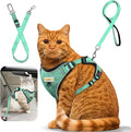 Cat Harness and Leash for Walking, Retractable Cat Harnesses and Leash Set Escape Proof, Breathable Soft Kitten Small Large Harness for Travel Training and Walking, Green, M