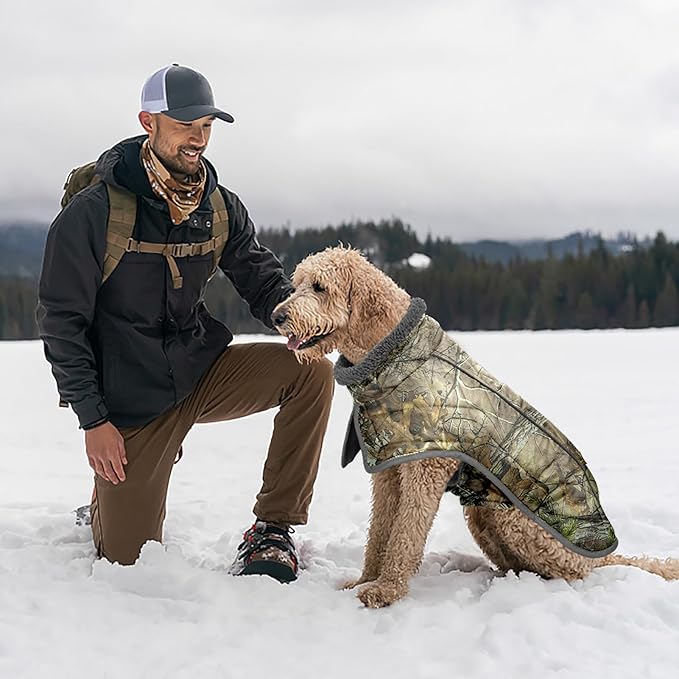 Fragralley Dog Coat Small, Waterproof Dog Jacket with Warm Fleece Lining, Adjustable Reflective Dogs Winter Coat, Turtleneck Pet Coats for Cold Weather (Reed Camouflage S)