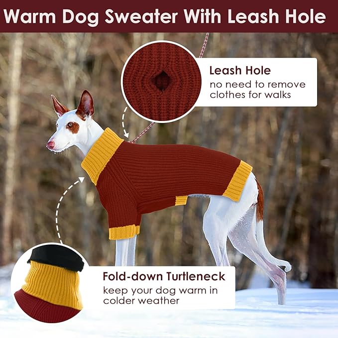 Great Dane Dog Sweater XXXXXL, Warm Turtleneck Dog Sweater with Harness Hole, Stretchy Christmas Sweaters for Extra Large Dogs Boy Girl, Winter Warm Pet Clothes Holiday Outfit, Burgundy 5XL