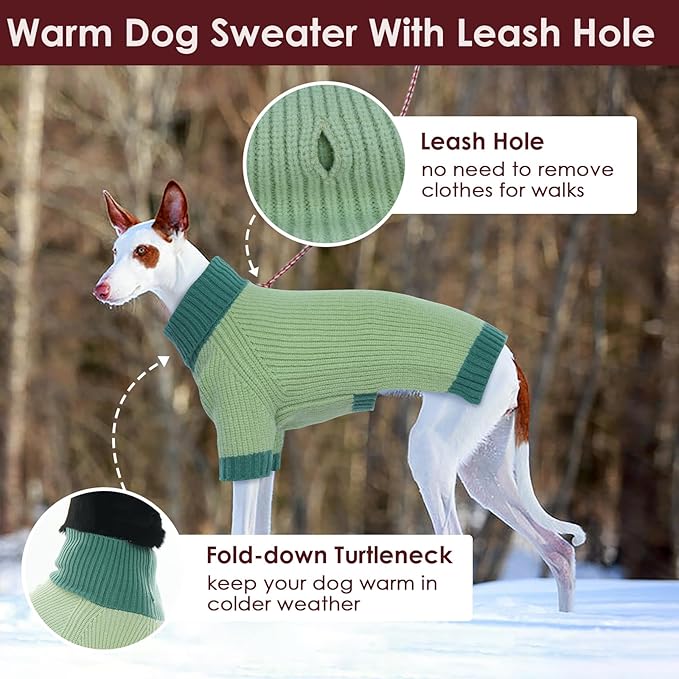 Large Dog Sweater, Soft Cable Knit Sweater with Harness Hole, Warm Christmas Sweaters for Dogs Male Female, Fall Winter Pet Pullover Holiday Costume for Dachshund French Bulldog Terrier Green L