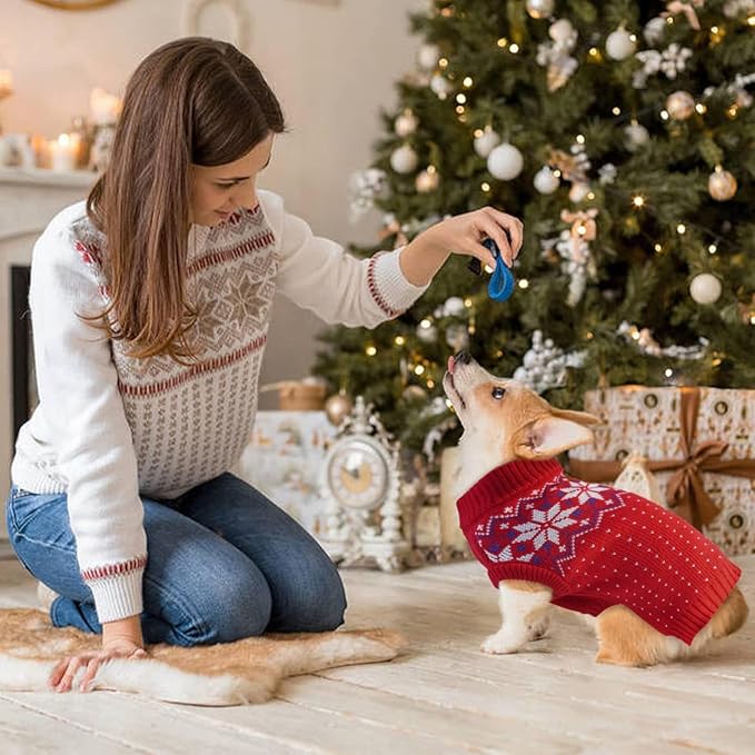 Kuoser Dog Sweater, Holiday Christmas Snowflake Pet Warm Knitwear Dog Sweaters Soft Puppy Clothing, Doggie Turtleneck Cold Weather Outfit Pullover for Small Medium Large Dogs Cats, Red M