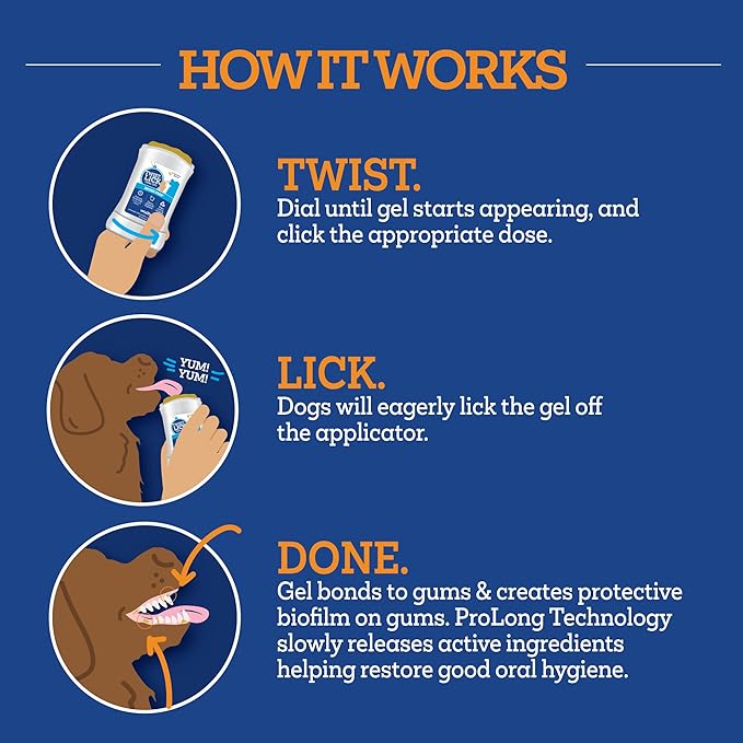 Twist and Lick Dental Gel for Dogs, Cleans Teeth and Freshens Breath for 24 Hours, Peanut Butter Flavor, 2 oz, 30 Day Supply