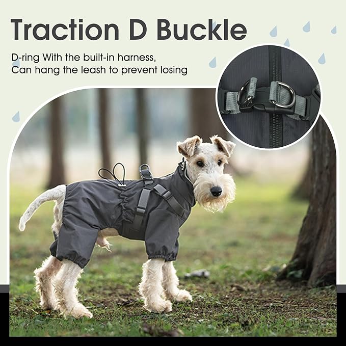 BRKURLEG Dog Raincoat with Harness for Small Dogs, Adjustable Waterproof Dog Rain Jacket, Reflective Rainproof Puppy 4 Legs Raincoat, Full Body Pet Rain Jacket, Dark Grey, XXL