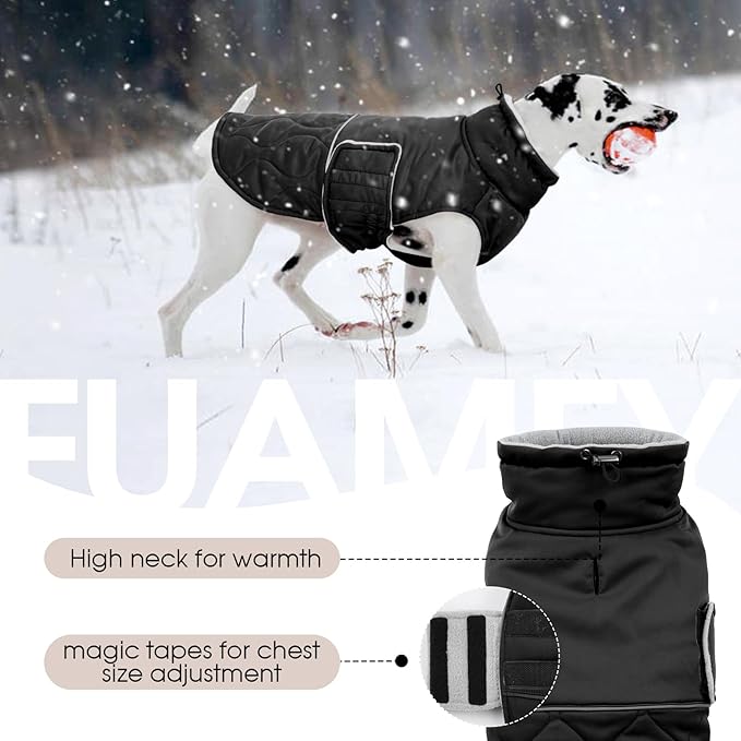 FUAMEY Small Warm Winter Jackets for Dogs Waterproof, Fleece Dog Coat Cold Weather, Sherpa Puppy Vest Sleeveless, Adjustable Thermal Snowsuit Pet (Black, S)