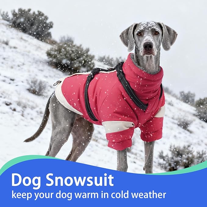 MIGOHI Dog Coat with Harness Built in, 2-in-1 Thermal Water-Resistant Dog Jacket, Windproof Reflective Snowsuit for Extra Large Dogs with High Collar, German Shepherd, Pink, 3XL