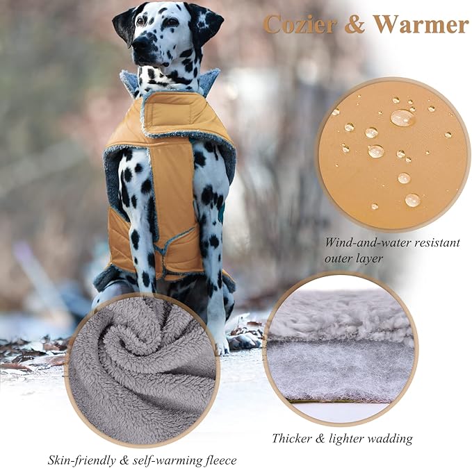 VIVAGLORY Frostfit Dog Coat, Dog Jacket for Winter & Cold Weather, Warm Fluffy Fleece Lined Water Resistant Reflective for Puppy, Coat with Velcro Fastening & Leash Hole, XS, Khaki