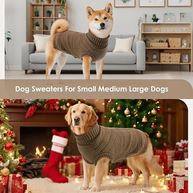 Dog Sweaters for Large Dogs Male Female Pet Knitwear Classic Puppy Warm Pullover Turtleneck Cold Weather Clothes for French Bulldog(Brown, L)