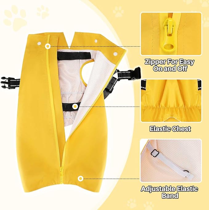 Lukovee Dog Raincoat - Waterproof Rain Jacket with Harness & Removable Hood, Reflective Double Layer Dog Rain Coat Poncho for Small Medium Large Dogs Puppy (S, Yellow)