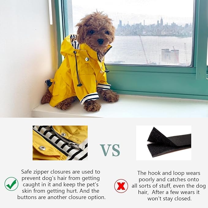 Morezi Dog Zip Up Raincoat with Reflective Buttons, Rain/Water Resistant, Adjustable Drawstring, Removable Hood, Raincoats with Legs 8lbs to 80lbs Available - Purple - S
