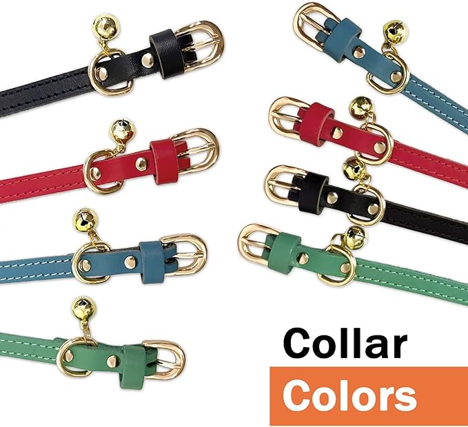 Guiding Star Leather Collar for Puppy, Cute Soft Thin Dogs Collars for Small Medium Dogs, Cat Collar with Bell (Green, XXS, 6.2"-10")