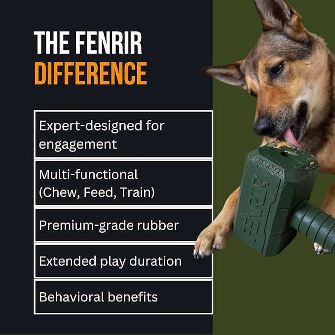 Fenrir Hammer Dog Chew Toy Strong Rubber Stuffable Enrichment Toy for Chewers (Blue, Medium)
