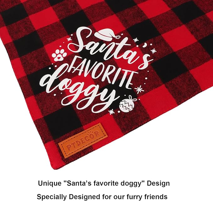 PTDECOR 2 Pack Dog Christmas Bandanas, Classic Red Green Plaid Pet Scarf Triangle Bibs Kerchief Christmas Bandanas for Medium Large Dogs Pets (Large)