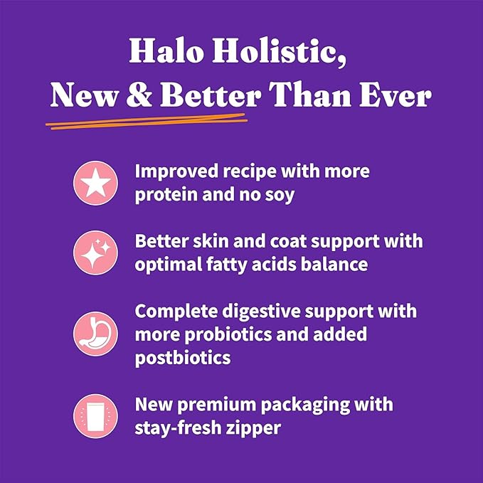 Halo Holistic Dog Food Wild Caught Salmon & Whitefish Formula, Healthy Grains Dry Dog Food, Complete Digestive Health, Kibble for Adult Dogs, 3.5 lb Bag