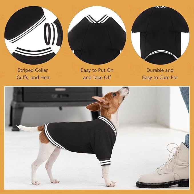 Dog Sweaters for Small Dogs, Brushed Fleece Dog Sweater Baseball Jacket Pet Clothes Soft Warm Sweatshirt Puppy Sweater Boy Girl Pet(Black-S)