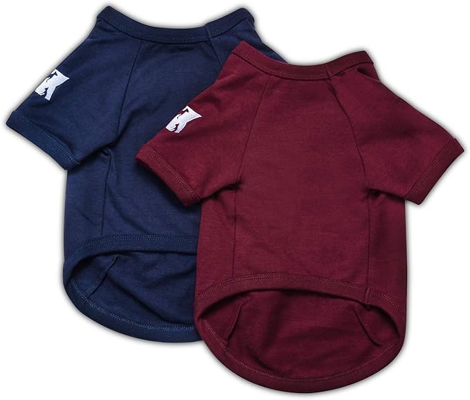 Koneseve Dog Shirts Soft Cotton Dog Clothes Stretchy T-Shirt for Small Medium Large Dogs Cat Shirt Breathable Puppy Outfit Kitten Apparel Pet Pullover Tee Blank Basic Sweatshirt 2-Pack Blue & Red L