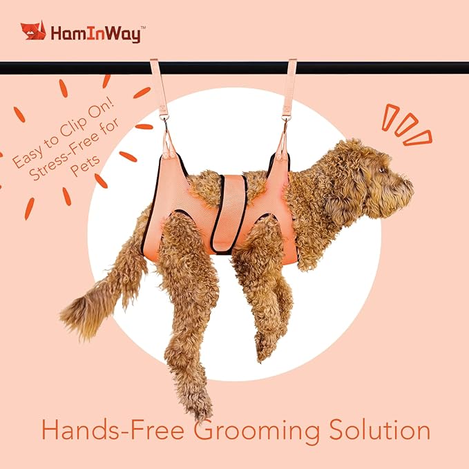 Haminway Pet Grooming Hammock – Large Dog Grooming Sling for Nail Trimming, Bathing & Ear/Eye Care – Pink
