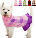 Dog Sweater Dress Plaid Knitwear for Small Medium Dogs Warm Puppy Pet Turtleneck Stretch Pullover Cute Fall Winter Vest Clothes with Leash Hole for Christmas (Purple, XL)