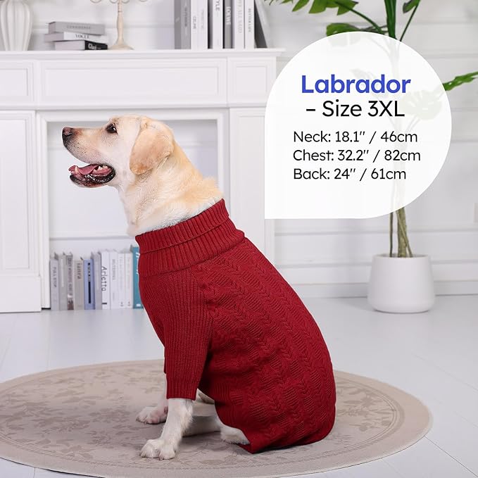ASENKU XXXXL Dog Sweaters for Large Dog Girls Boys, Pullover Turtleneck Knitted Big Doggie Sweatershirt for Female Male, Doberman Great Dane Sweater for Extra-Large Breed Dogs, Red 4XL