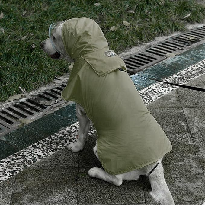 Pet Raincoat Packable Hooded Dog Rain Jacket Reflective Strips Lightweight Adjustable Poncho for Small Medium Large Dogs Army Green XXL, XXL (Back:24 Inches)