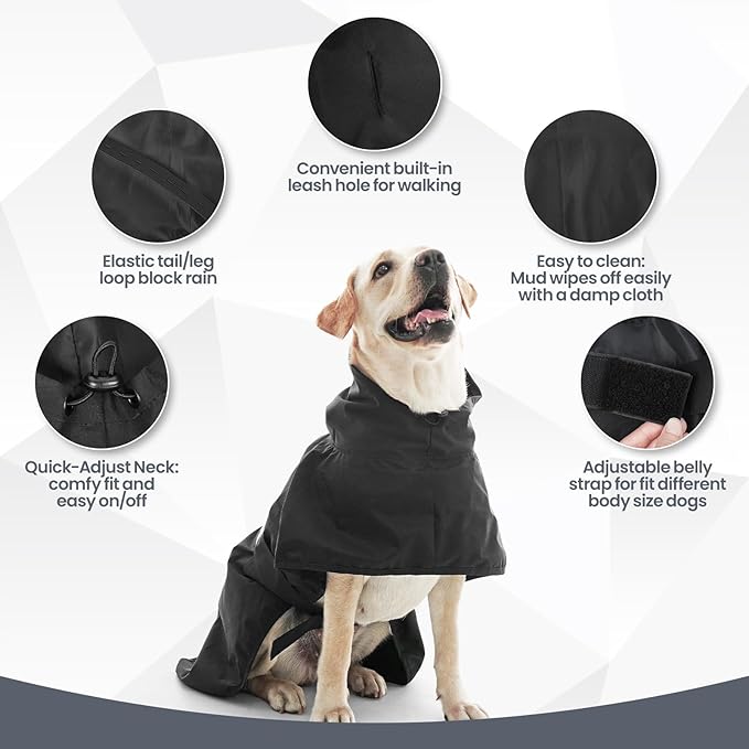 Nanaki Rain Poncho for Large Dogs with Leash Hole, Reflective Adjustable Pet Rain Vest for Rainny Snow Foggy Days,Windproof Waterproof Dog Coat Jacket for Outdoor Hiking Walking Hunting Black 3XL