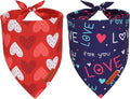 ADOGGYGO Valentine Dog Bandana, Red Blue Heart Love Pet Scarf, Adjustable Fit Pet Valentine Bandanas for Medium Large Dogs (Large)