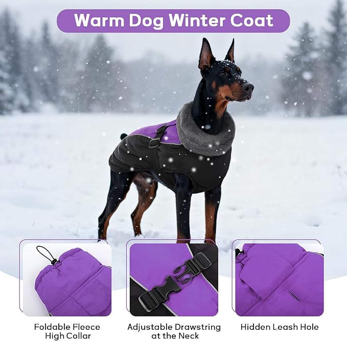 IDOMIK Dog Winter Coat, Reflective Waterproof Dog Jacket for Cold Weather, Warm Pet Coats for Small Medium Large Dogs, High Collar Doggy Fleece Snow Jacket, Winter Vest with Adjustable Buckle,3XL