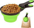 Collapsible Silicone Dog Food Scoop Foldable Pet Food Measuring Cup with Bag Clip 3 in 1 Multi-Function Silicone Dog Food Scooper (Green, Large)